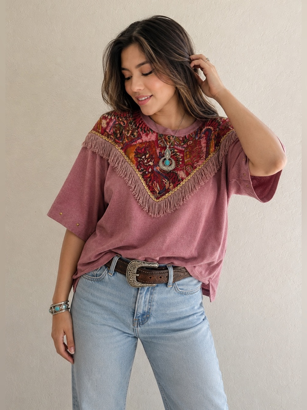 Vintage Hazelwood Rose Phoenix Fringe Western Top Fits Medium